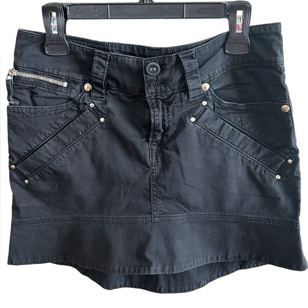 Nolita Black Coated Denim Moto Mini Skirt Y2K Zip Pocket Women’s IT 42